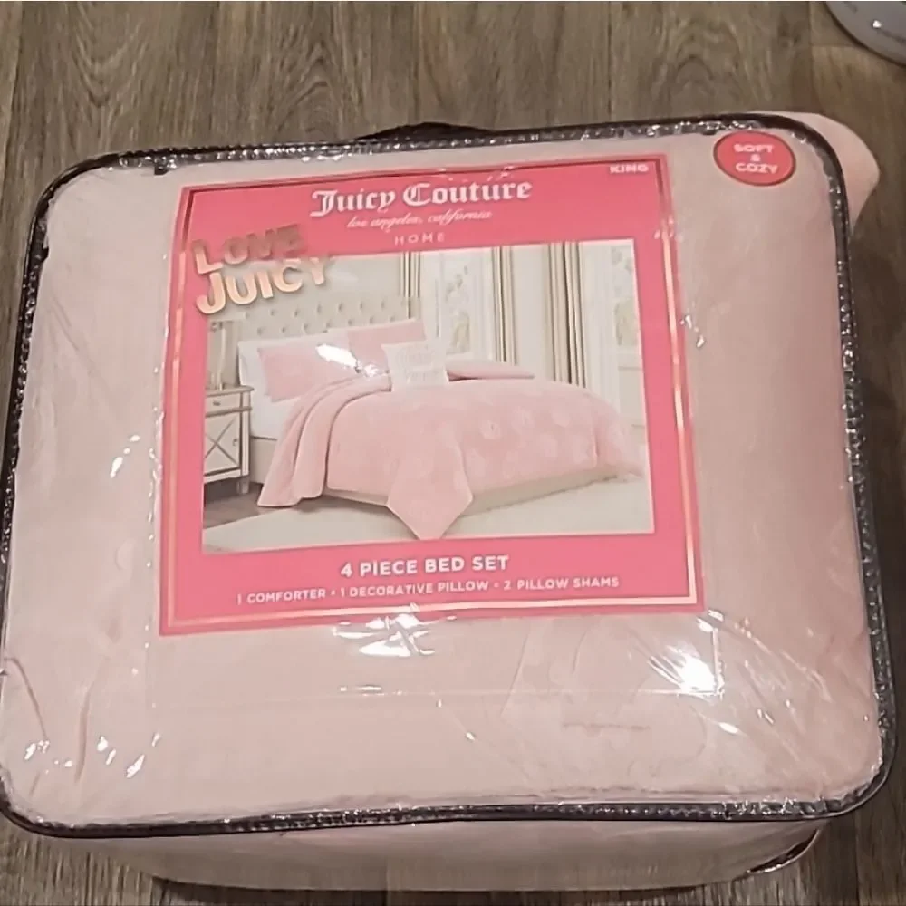 Juicy Couture Logo Crown Plush Velour 4-Piece King Bed Set
